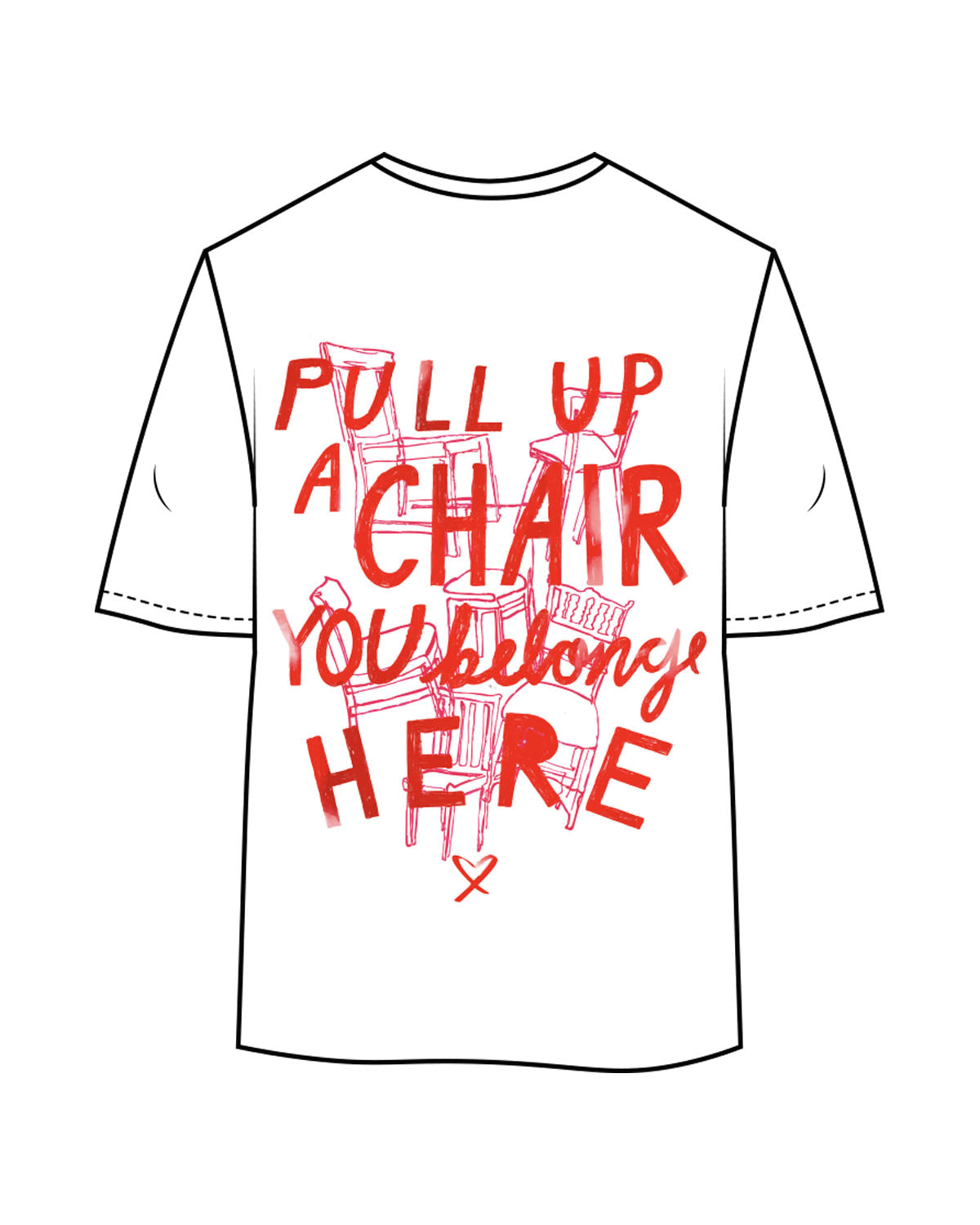The Womens Oversized Tee - White - The Supper Club - Left Chest Stacked & Back Stacked Chairs - Printed - Full Color
