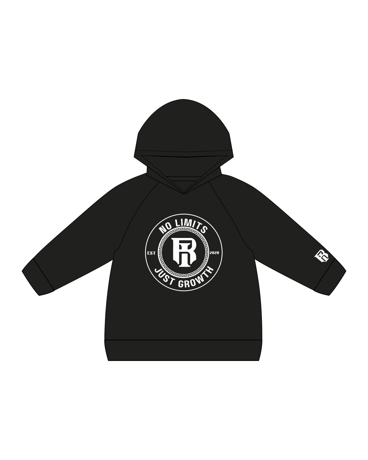 The Kids Hoodie - Black - IR Fit - Center Chest Round & Left Sleeve - Printed - White