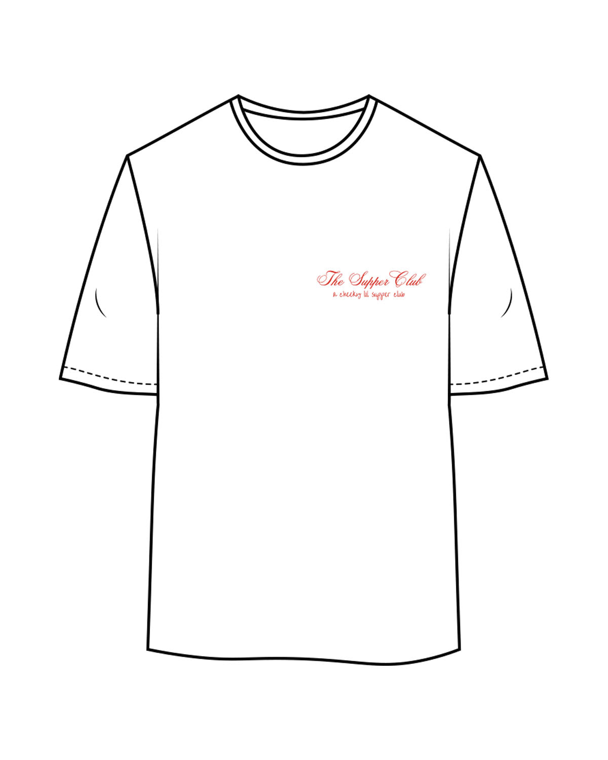 The Womens Oversized Tee - White - The Supper Club - Left Chest Stacked & Back Stacked Chairs - Printed - Full Color