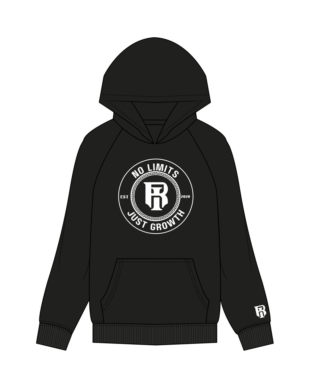 The Womens Hoodie - Black - IR Fit - Center Chest Round & Left Wrist - Printed - White