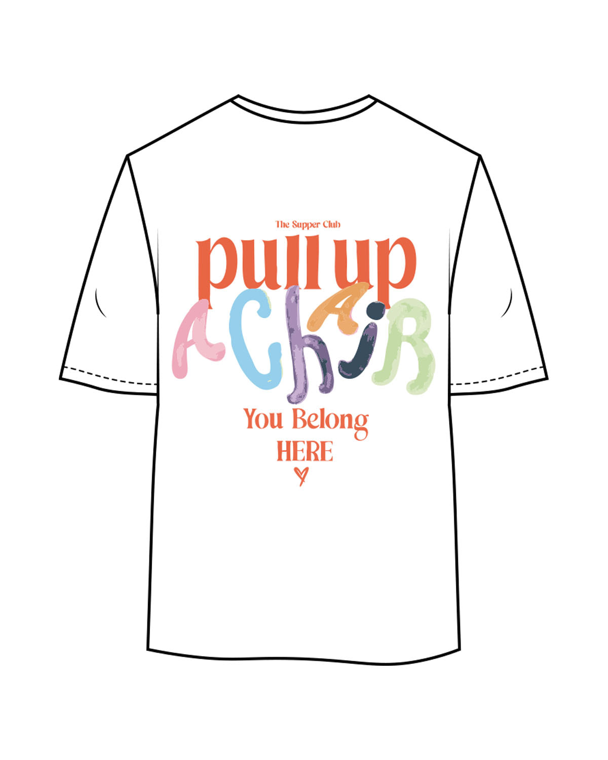 The Womens Oversized Tee - White - The Supper Club - Left Chest Stacked & Back Stacked - Printed - Full Color