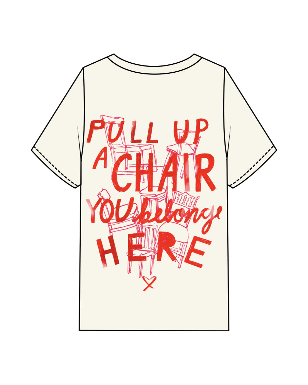 The Womens Heavyweight Tee - Off White - The Supper Club - Left Chest Stacked & Back Stacked Chairs - Printed - Full Color