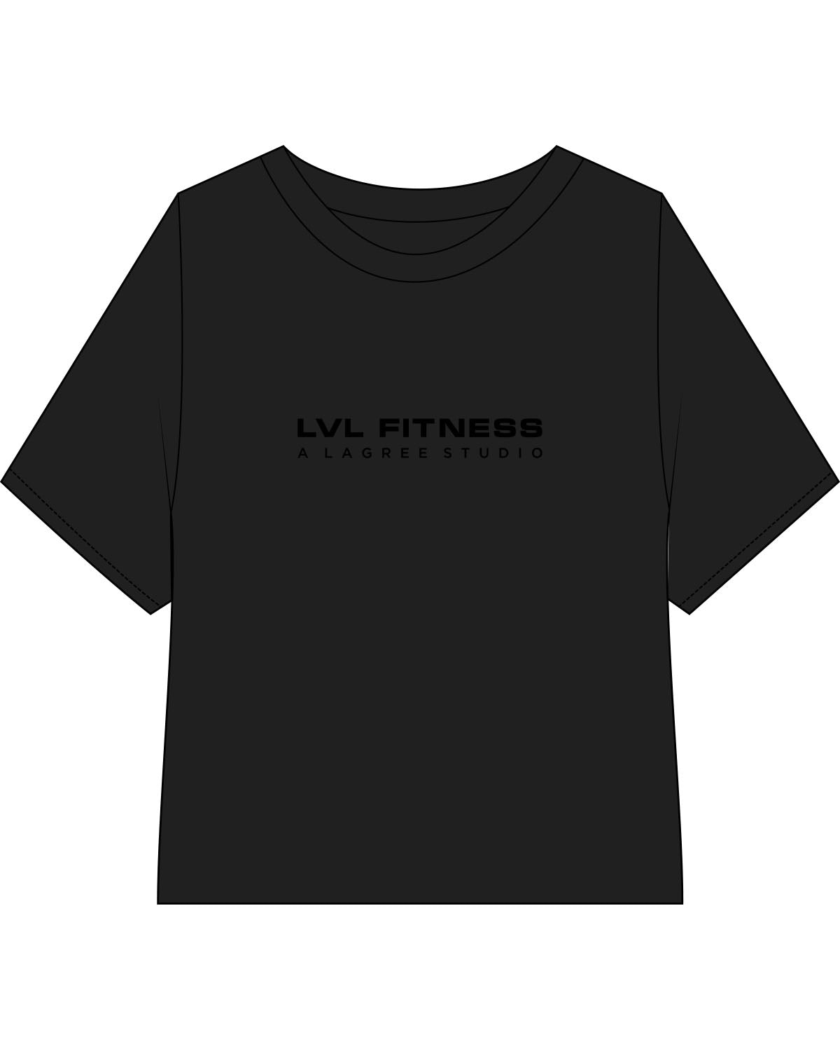 The Crop Terry Tee - Black - LVL - Center Chest Stacked - Embroidered - Tone on Tone