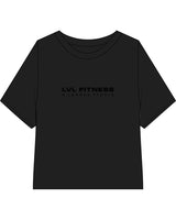 The Crop Terry Tee - Black - LVL - Center Chest Stacked - Embroidered - Tone on Tone