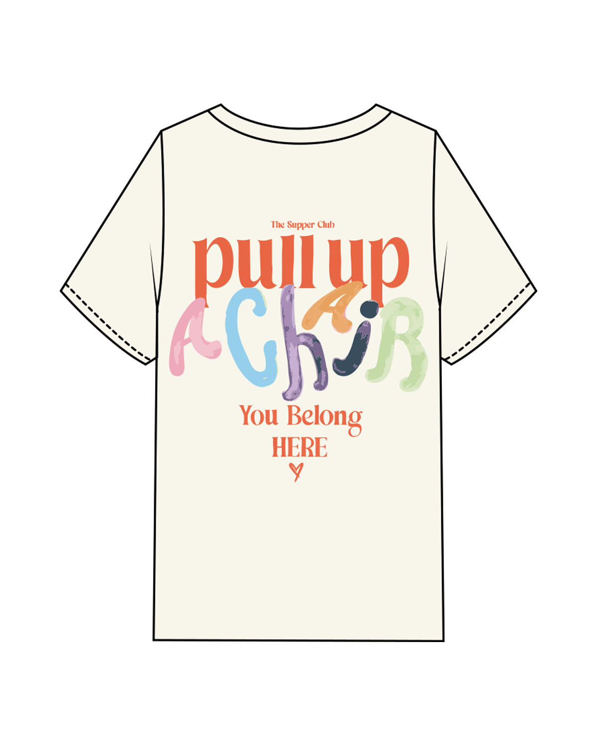 The Womens Heavyweight Tee - Off White - The Supper Club - Left Chest Stacked & Back Stacked - Printed - Full Color
