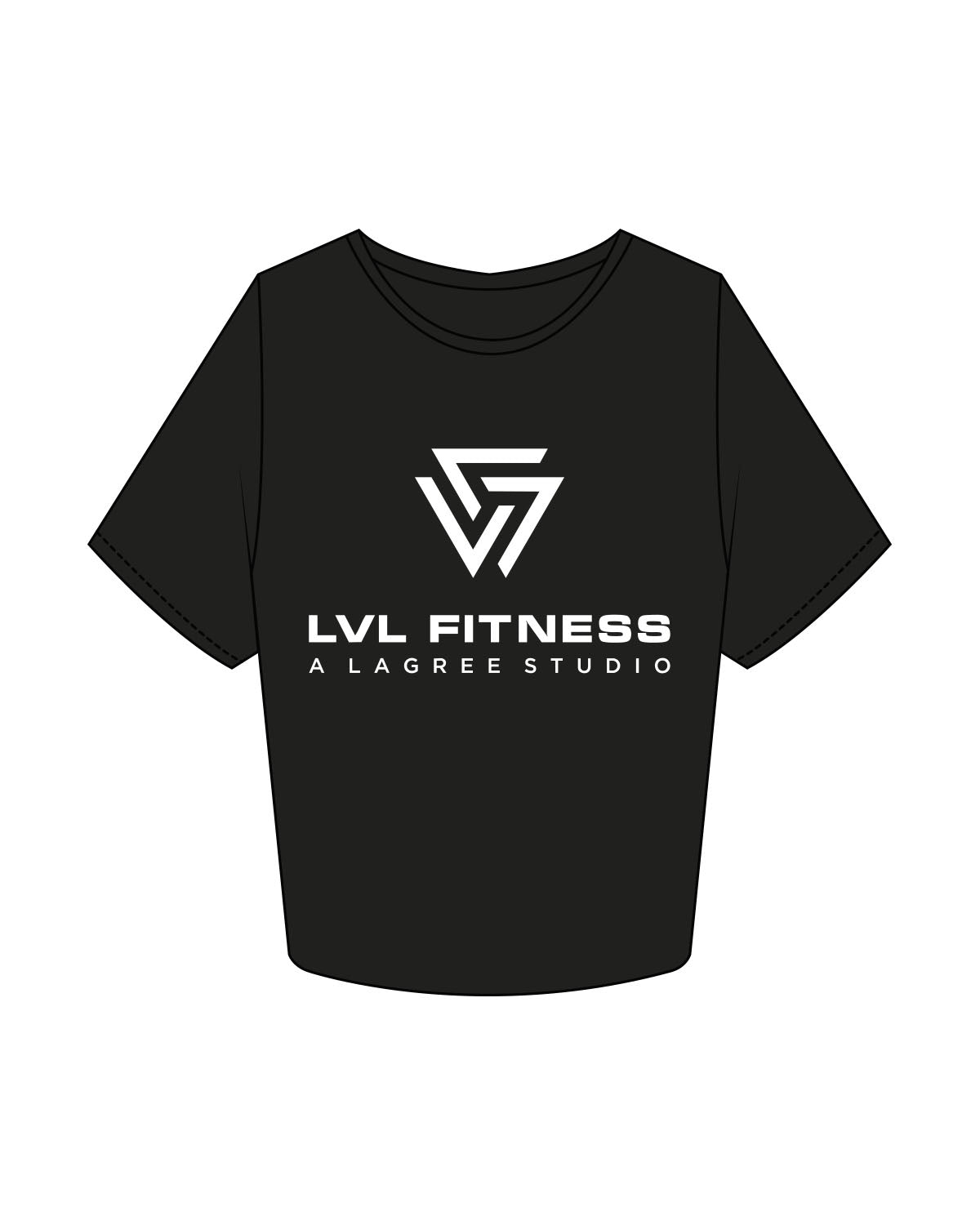 The Crop Tee - Black - LVL - Center Chest Stacked - Printed - White
