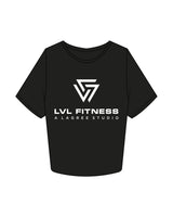 The Crop Tee - Black - LVL - Center Chest Stacked - Printed - White