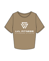The Crop Tee - Sand - LVL - Center Chest Stacked - Printed - White