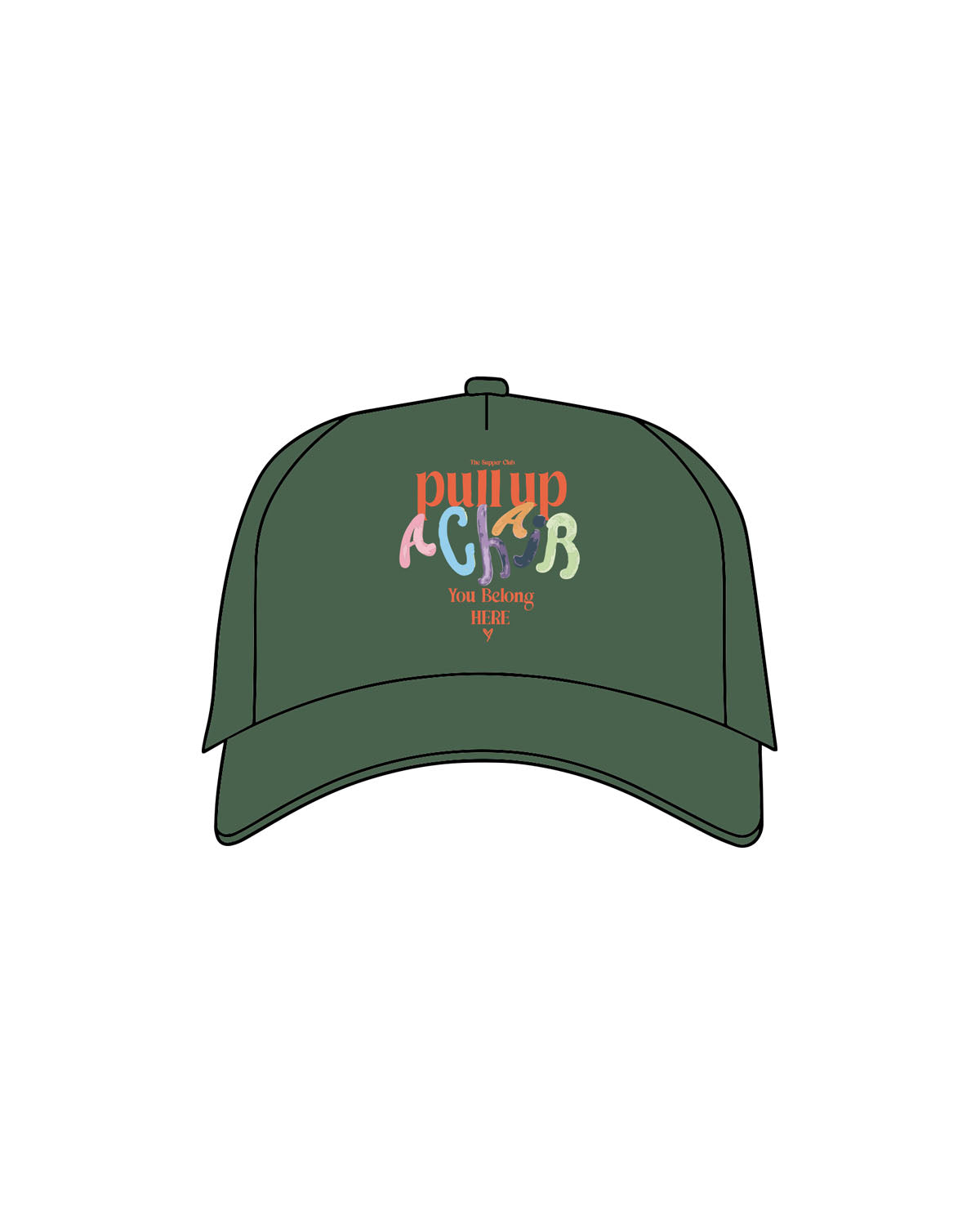 The Trucker Hat - Evergreen - The Supper Club -  Center Crown Stacked - Embroidered - Full Colored