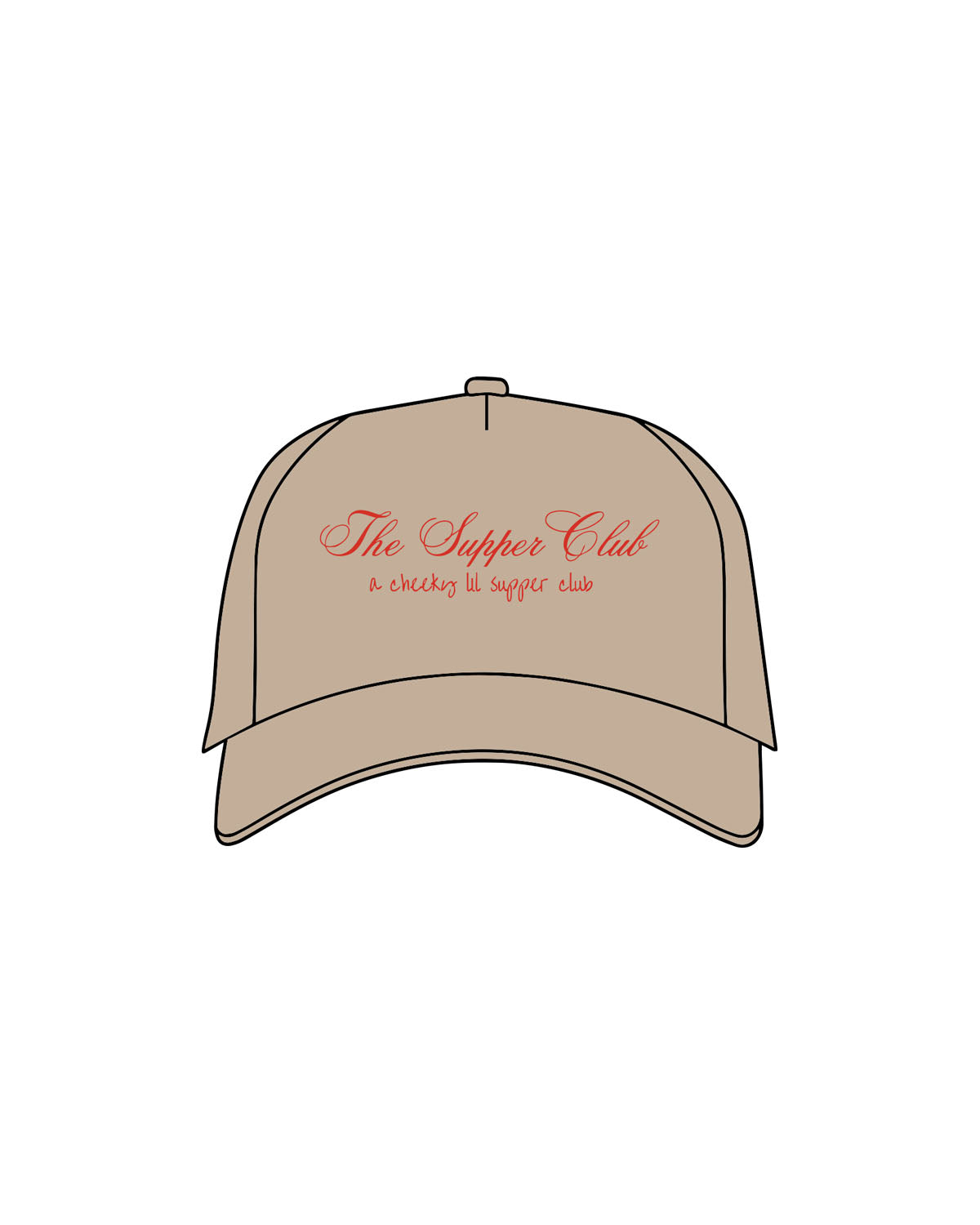 The Trucker Hat - Sand - The Supper Club - Center Crown Script Stacked - Embroidered - Red