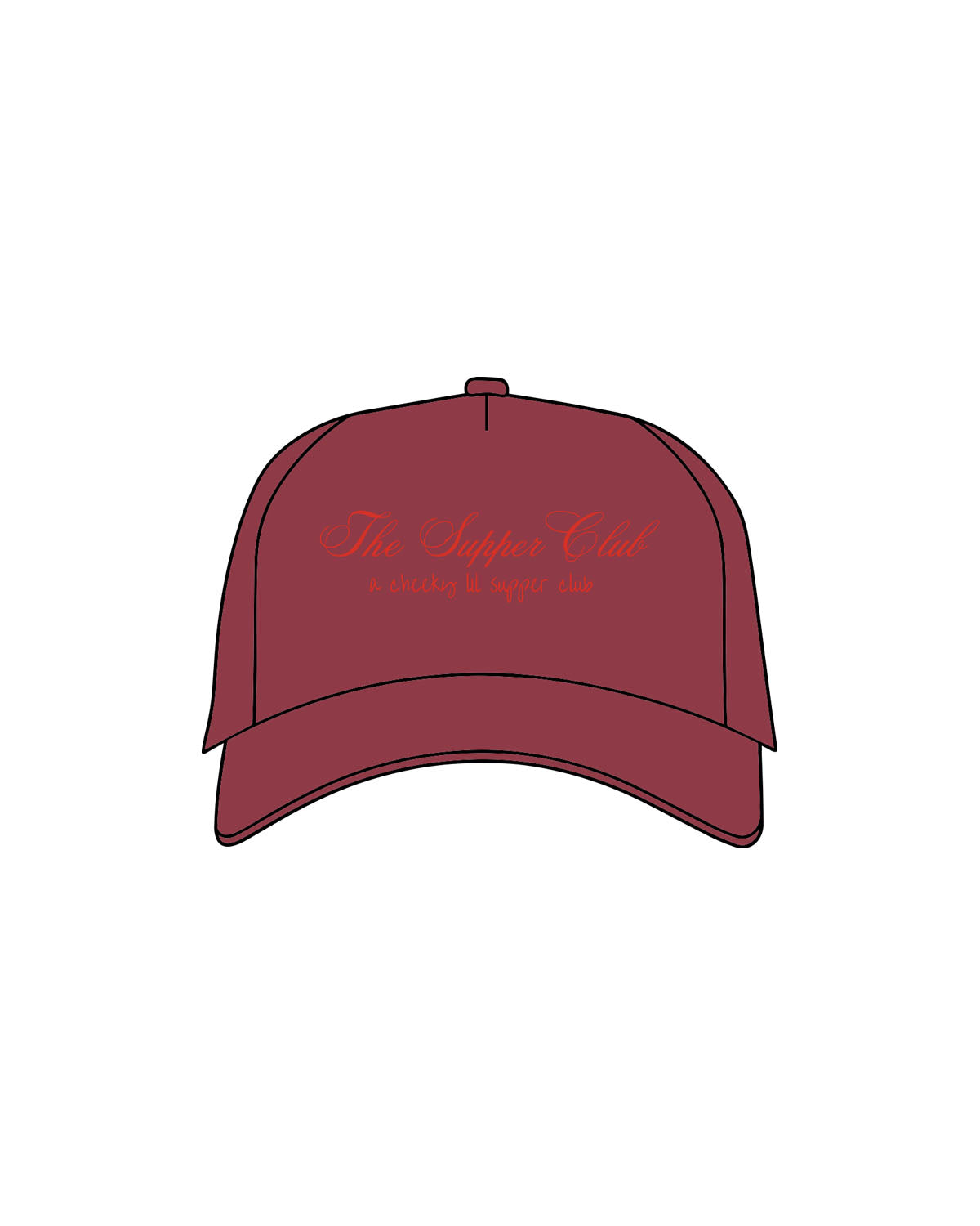 The Trucker Hat - Cranberry - The Supper Club - Center Crown Script Stacked - Embroidered - Red