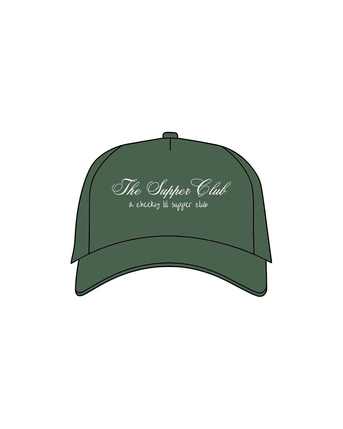 The Trucker Hat - Evergreen - The Supper Club -  Center Crown Script Stacked - Embroidered - White