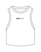 The Ribbed Crop Tank - White - Daily Lagree - Center Chest - Embroidered - Navy
