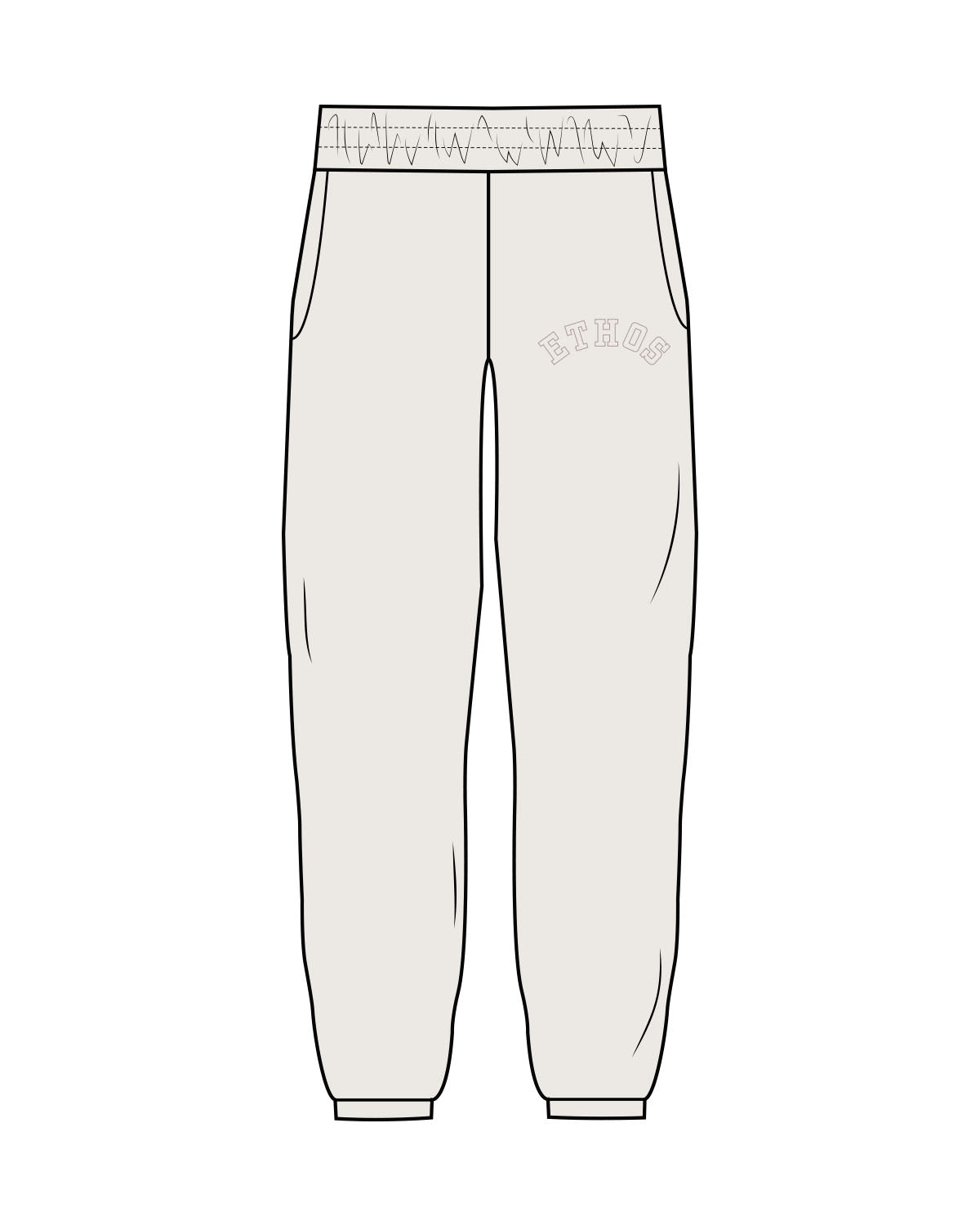 The Womens Sweatpants - Bone - TEAM ETHOS - Left Leg Arc - Puff Embroidred - Tone on Tone