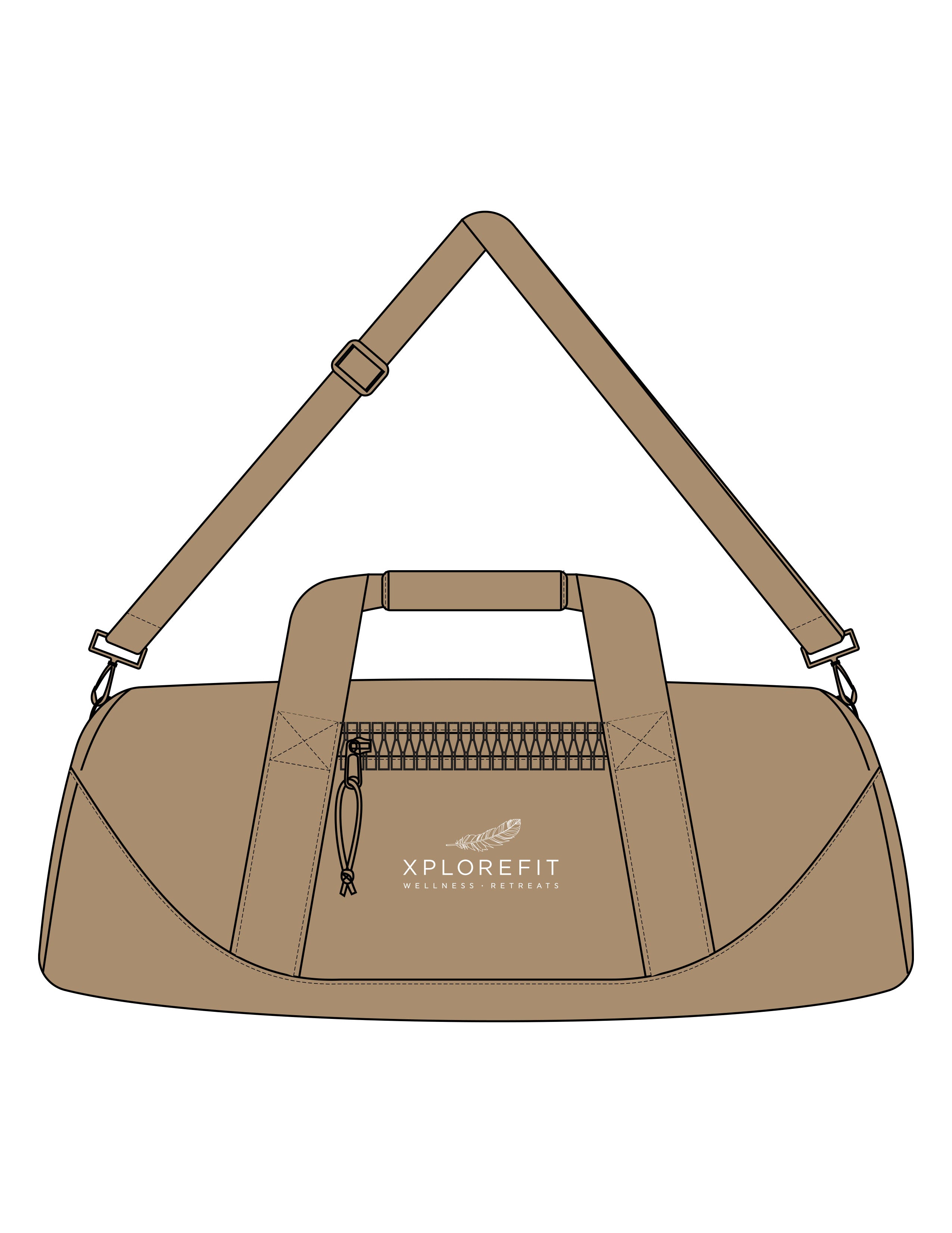 The Gym Duffel - Tan - XPLOREFIT - Center Body Stacked - Printed - Tan