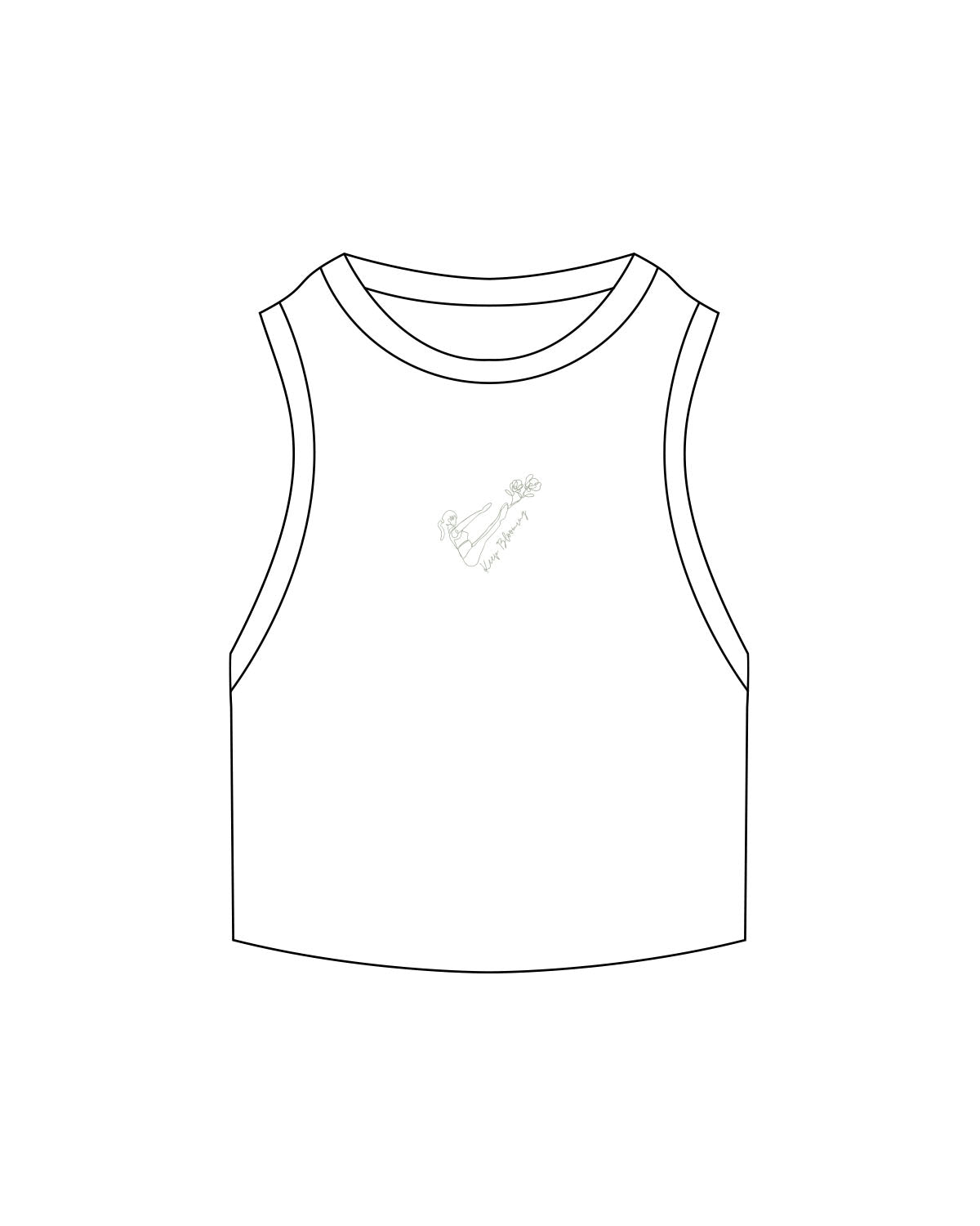 The Ribbed Crop Tank - White - Bloom Pilates - Center Chest - Embroidered - Sage