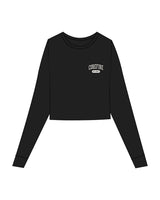 The Micro Rib Crop Long Sleeve - Black - Corefire - Left Chest Stacked - Printed - Cream
