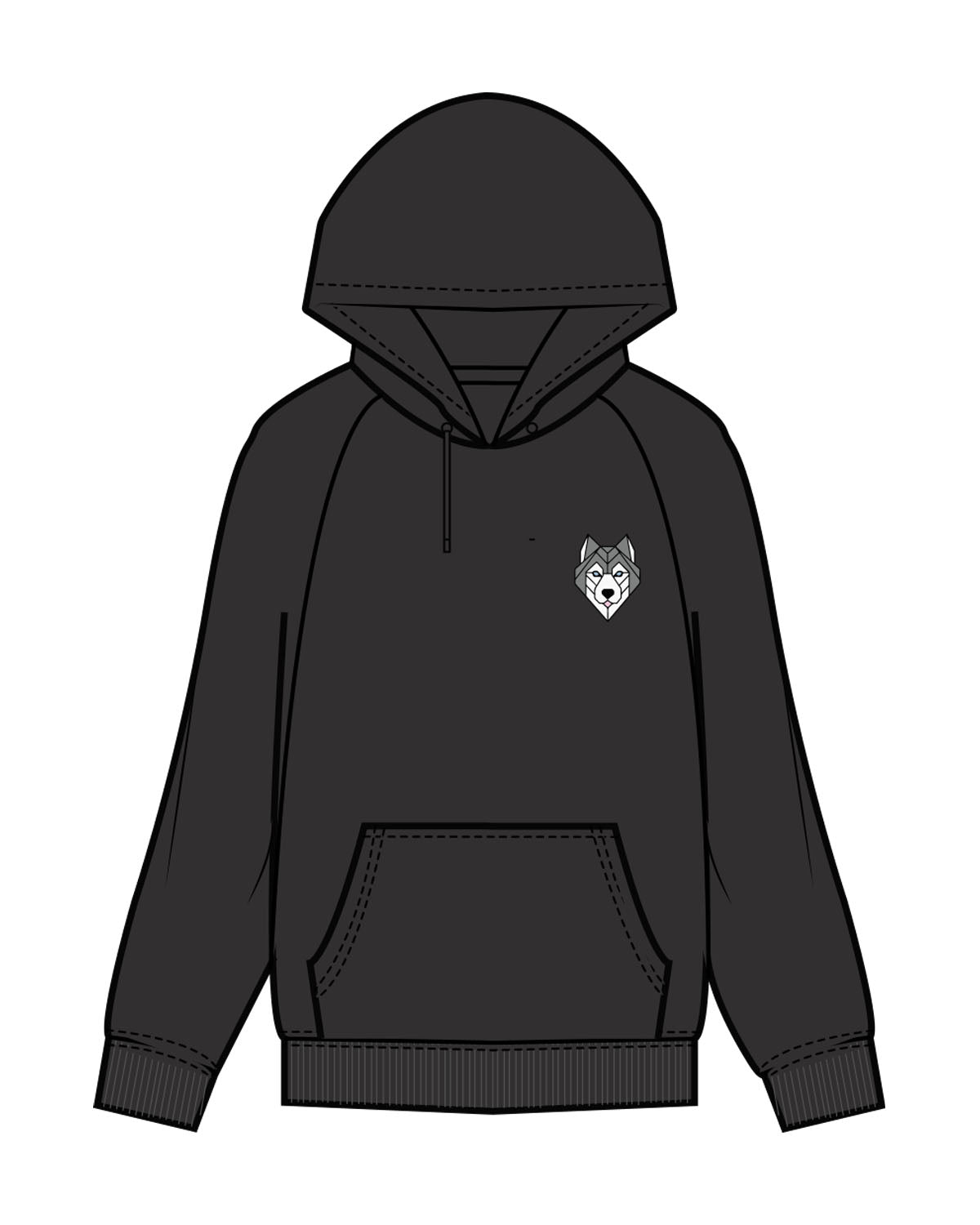The Mens Classic Hoodie - Charcoal - Collaborative Dog - Left Chest & Back Stacked - Full Color