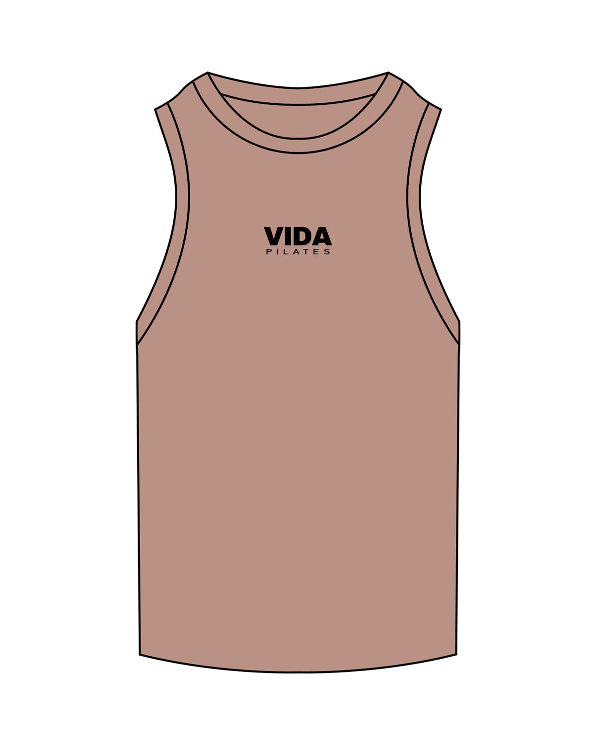 The Ribbed Full Length Tank - Clay - Vida Pilates - Center Chest - Embroidered - Black