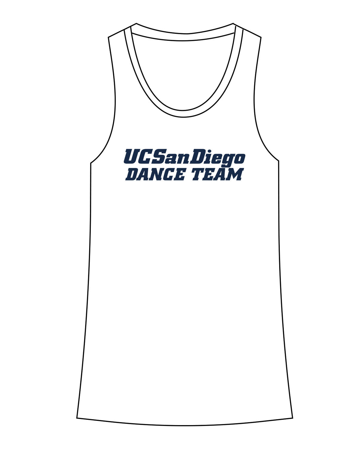 The Womens Full Length Tank - White - UCSD Dance - Center Chest Stacked - Printed - Navy