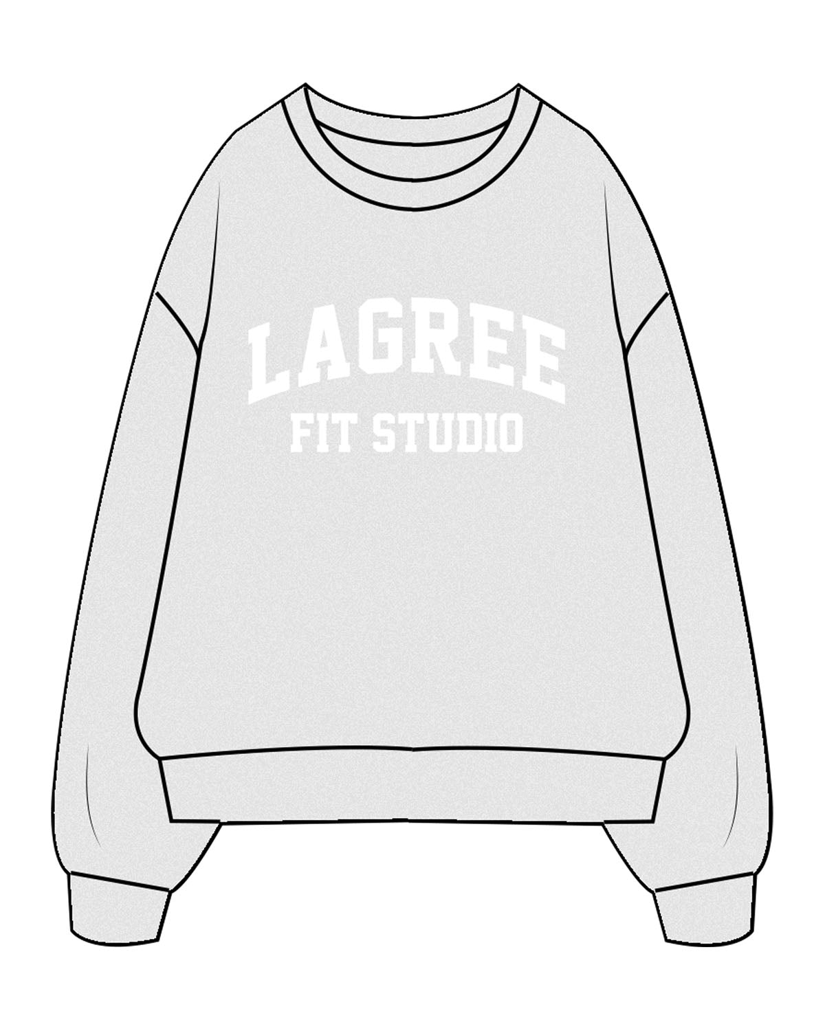 The Mens Crewneck - White Heather - Lagree Fit Studio - Center Chest Stacked - Back Center Stacked - Printed - White