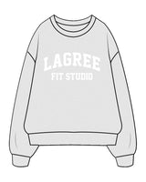 The Mens Crewneck - White Heather - Lagree Fit Studio - Center Chest Stacked - Back Center Stacked - Printed - White
