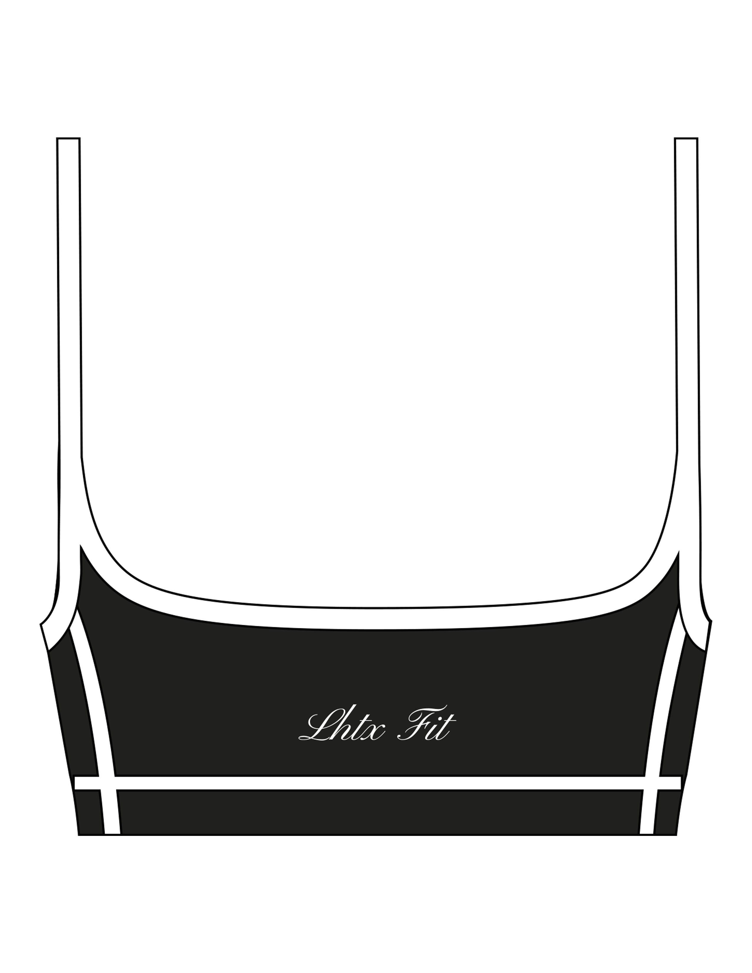 The Piped Scoop Sports Bra - Black - LHTX Fitness - Center Back - Printed - White