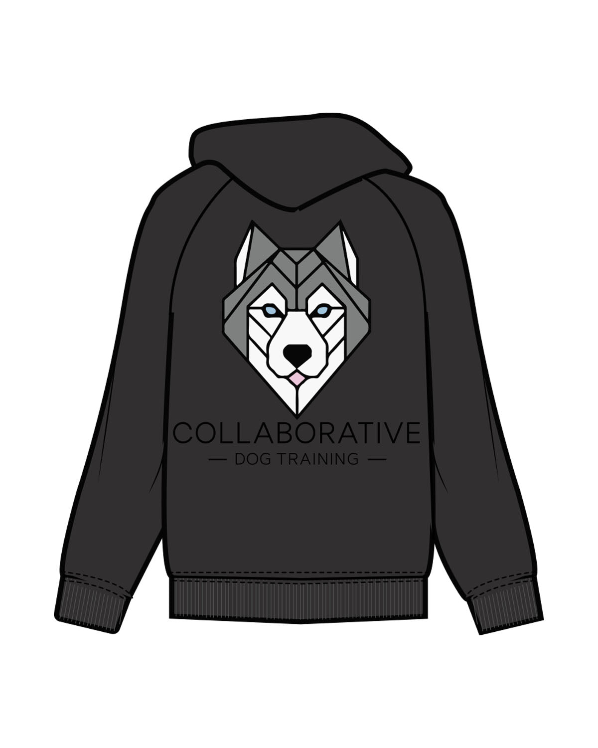 The Mens Classic Hoodie - Charcoal - Collaborative Dog - Left Chest & Back Stacked - Full Color