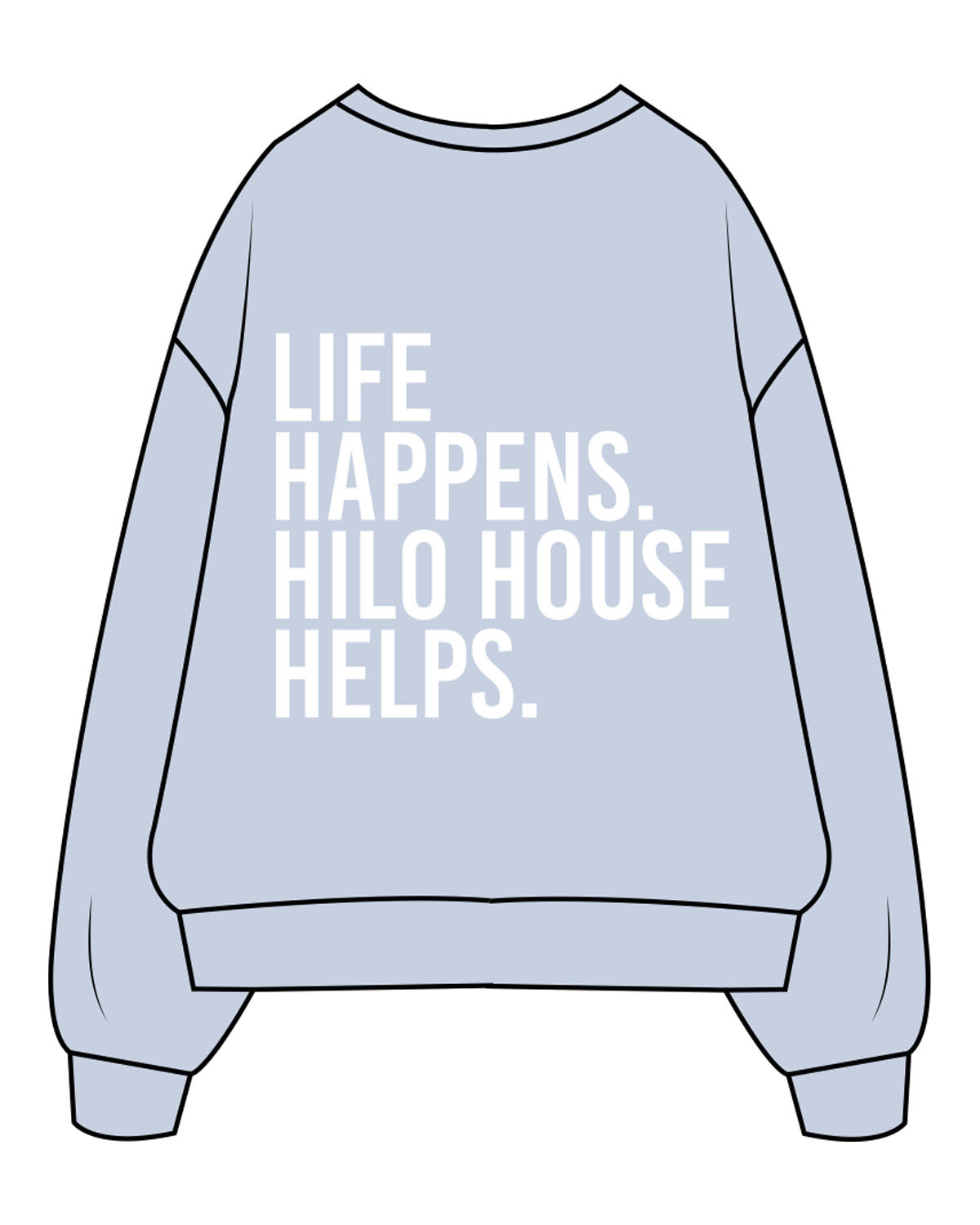 The Mens Crewneck - Powder - HiLo - Left Chest & Center Back Stacked - White Printed