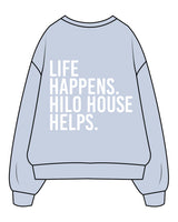 The Mens Crewneck - Powder - HiLo - Left Chest & Center Back Stacked - White Printed
