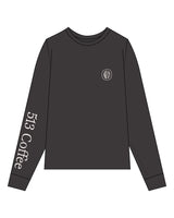 The Womens Heavyweight Long Sleeve - Washed Black - 513 Coffee - Left Chest & Right Sleeve - Printed - Bone