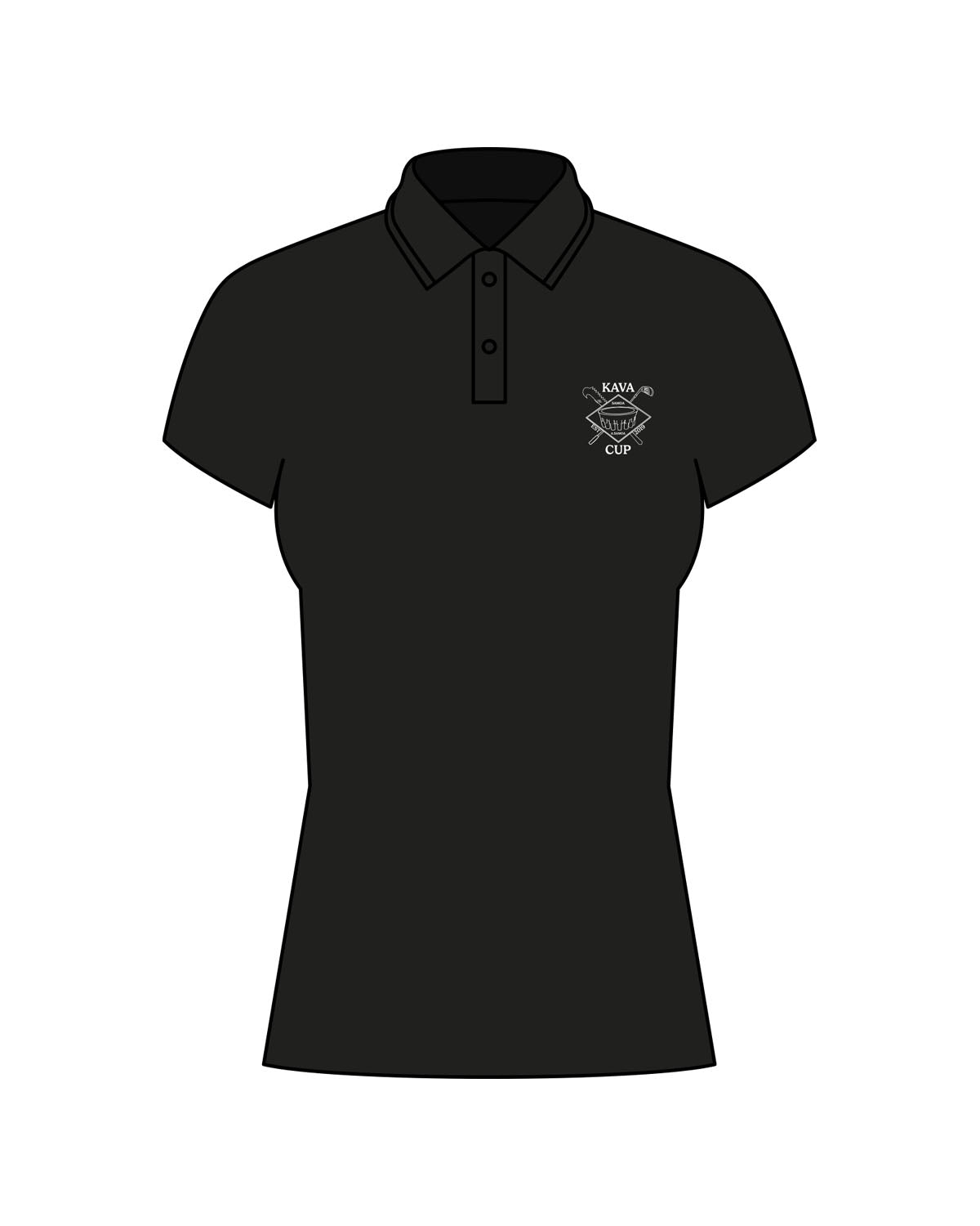 The Womens Zone Performance Polo - Black - Kava Cup - Left Chest Stacked - Embroidered - White