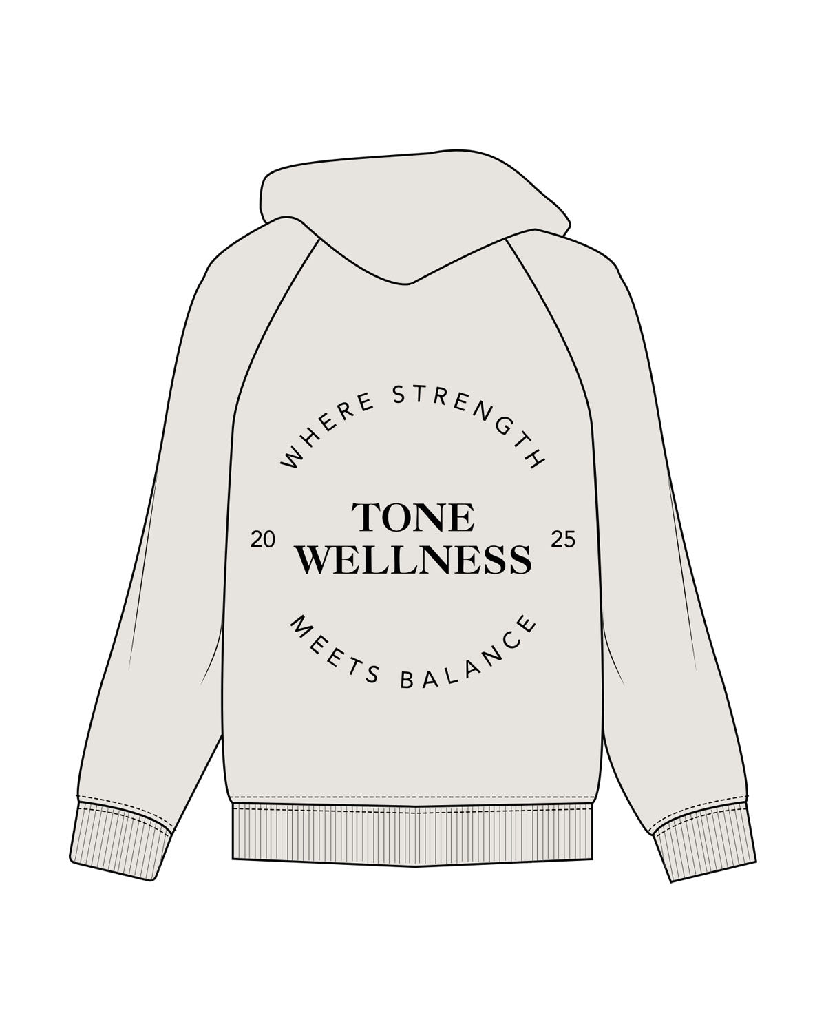 The Mens Hoodie - Washed Bone - Tone Wellness Studio - Center Chest Stacked & Back - Printed -Black