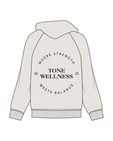 The Mens Hoodie - Washed Bone - Tone Wellness Studio - Center Chest Stacked & Back - Printed -Black