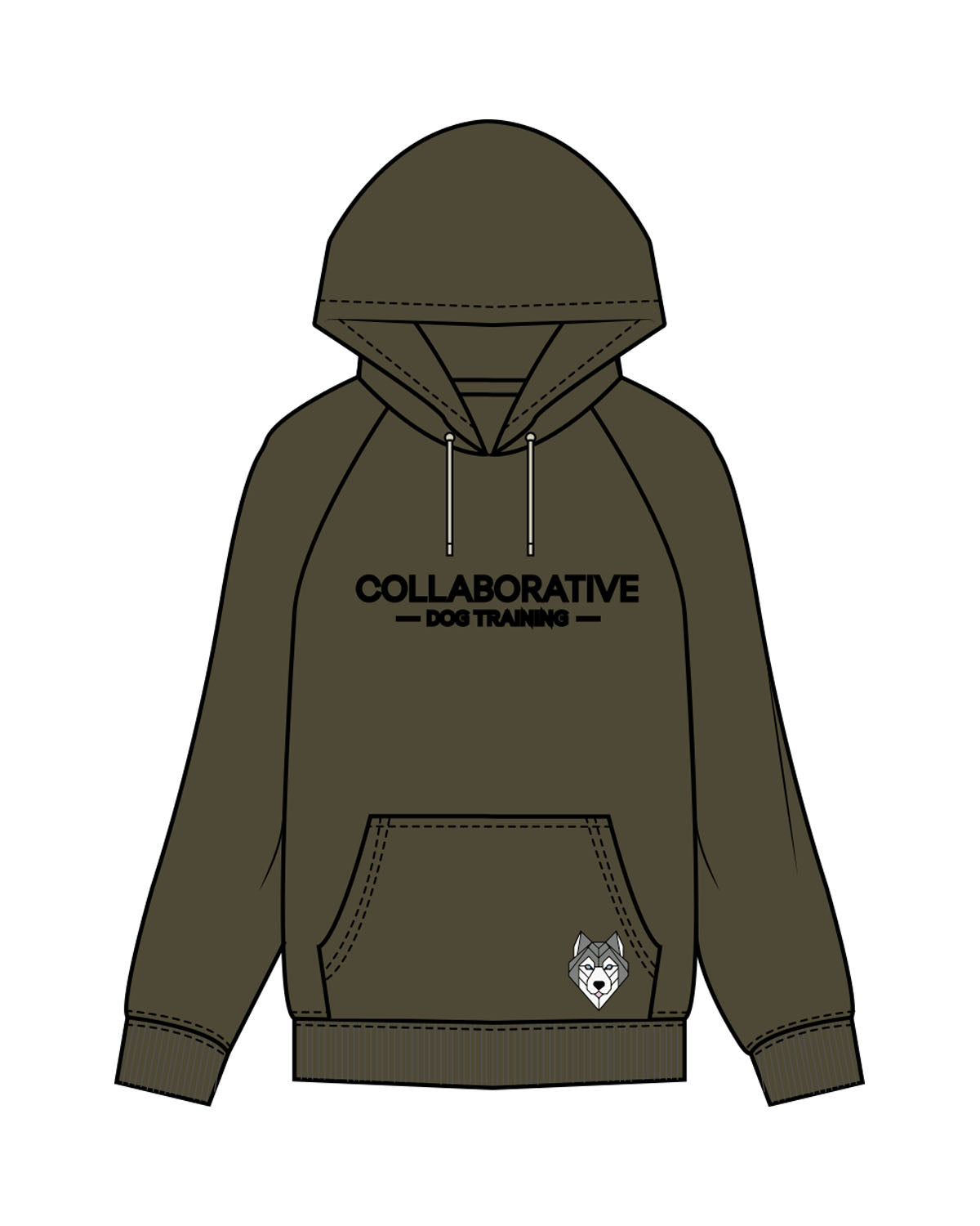 The Mens Classic Hoodie - Army - Collaborative Dog - Center Chest & Front Pocket - Full Color