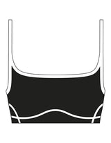 The Piped Scoop Sports Bra - Black - LHTX Fitness - Center Back - Printed - White