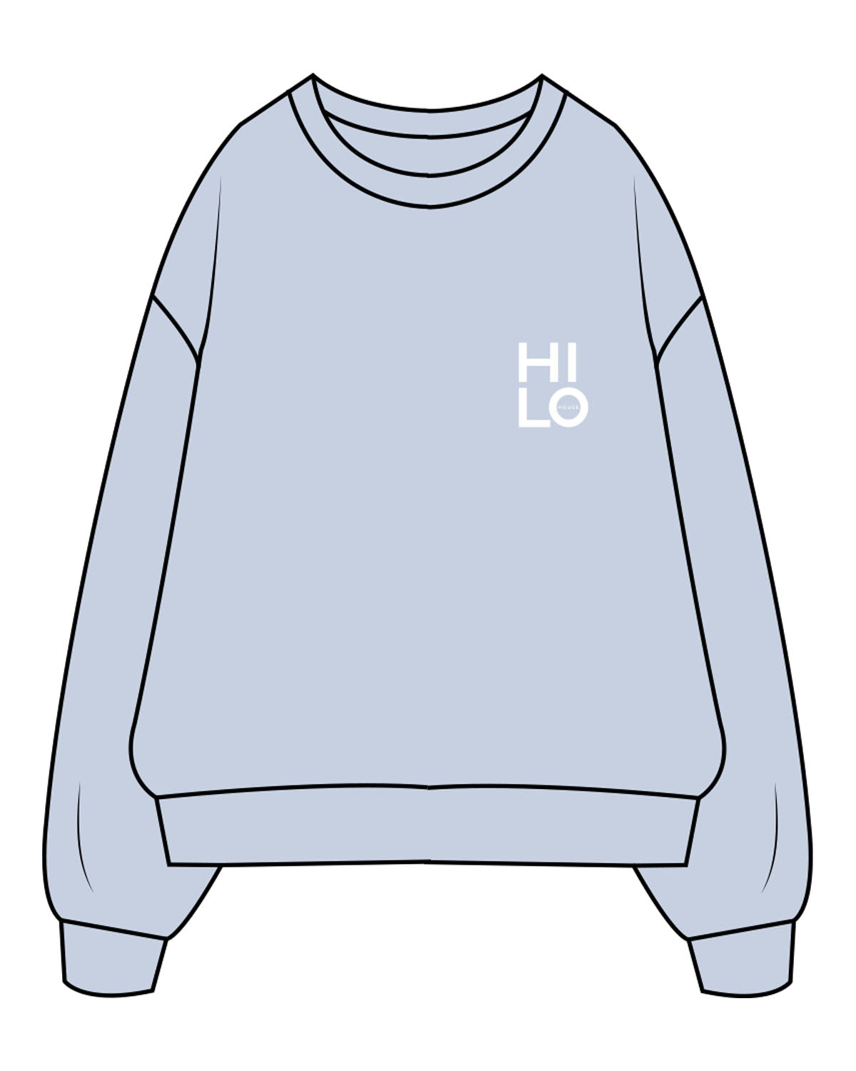 The Mens Crewneck - Powder - HiLo - Left Chest & Center Back Stacked - White Printed