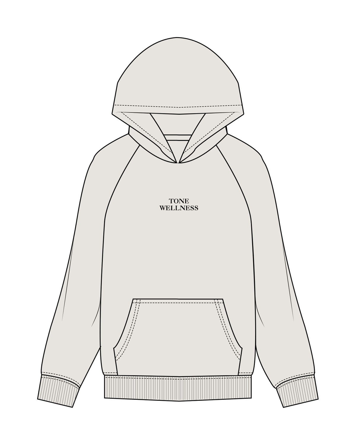 The Mens Hoodie - Washed Bone - Tone Wellness Studio - Center Chest Stacked & Back - Printed -Black