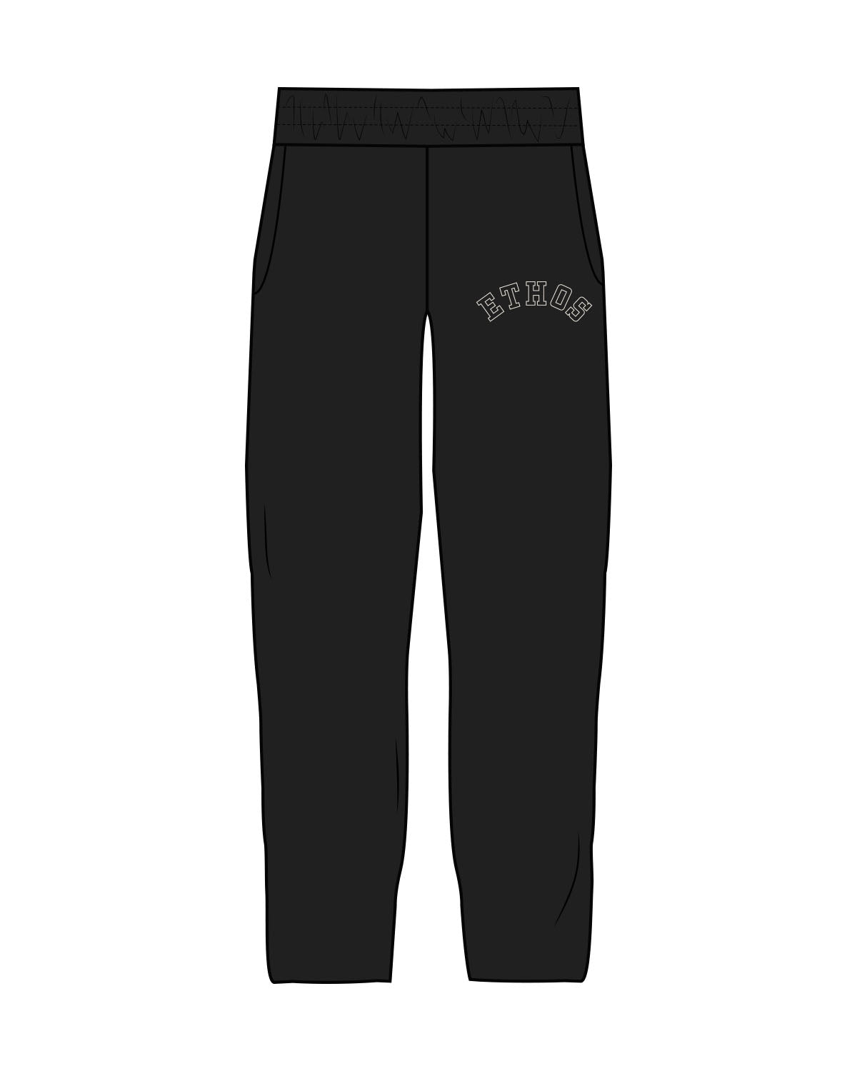 The Straight Leg Sweatpants - Black - TEAM ETHOS - Left Leg Arc - Puff Embroidered - Bone