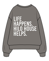 The Mens Crewneck - Washed Gray - HiLo - Left Chest & Center Back Stacked - White Printed