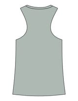 The Crop Muscle Racerback - Heather Dusty Blue - XPLOREFIT - Center Chest Stacked - Printed - Full Color