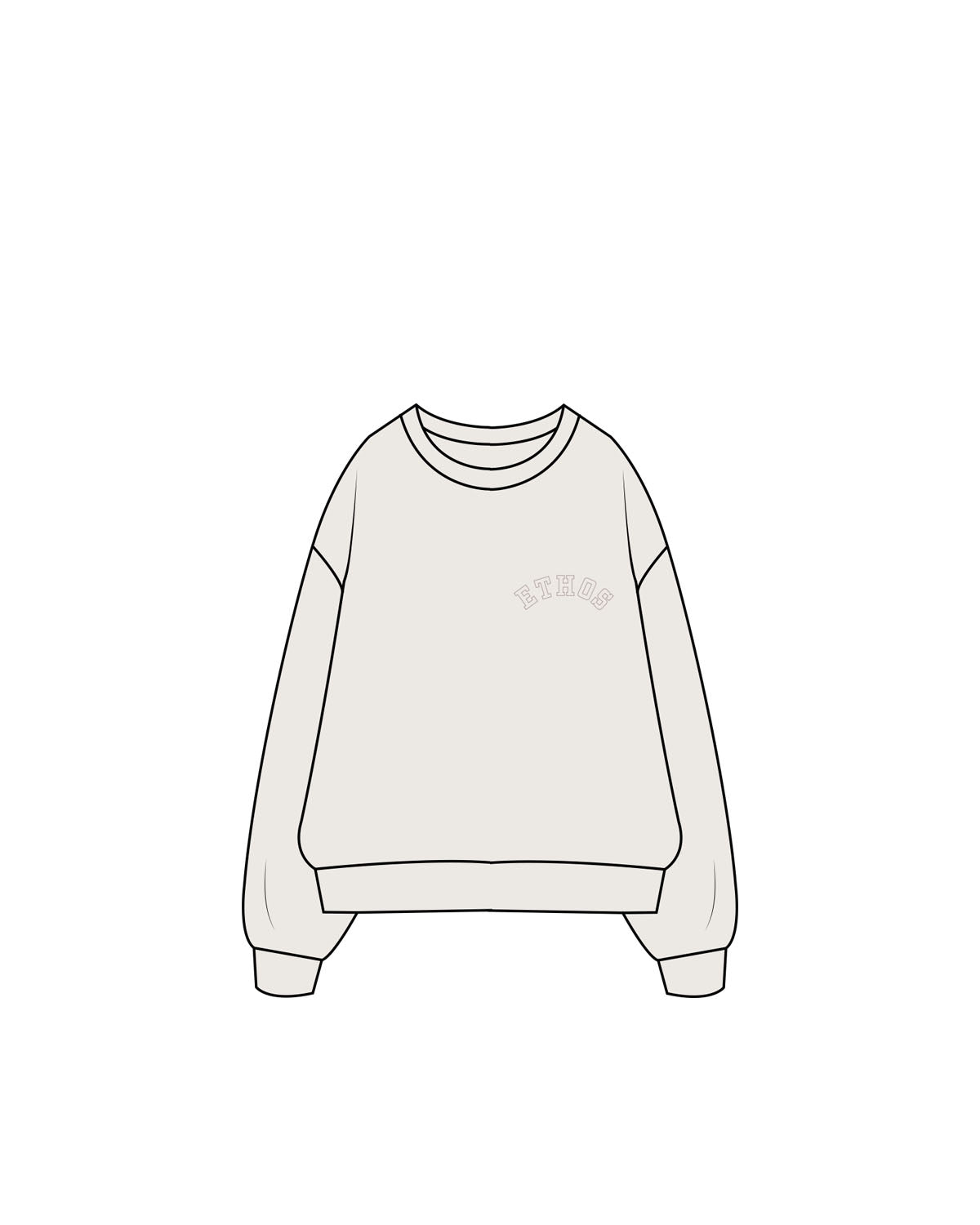The Womens Crewneck - Bone - TEAM ETHOS - Left Chest Arc - Puff Embroidered - Tone on Tone