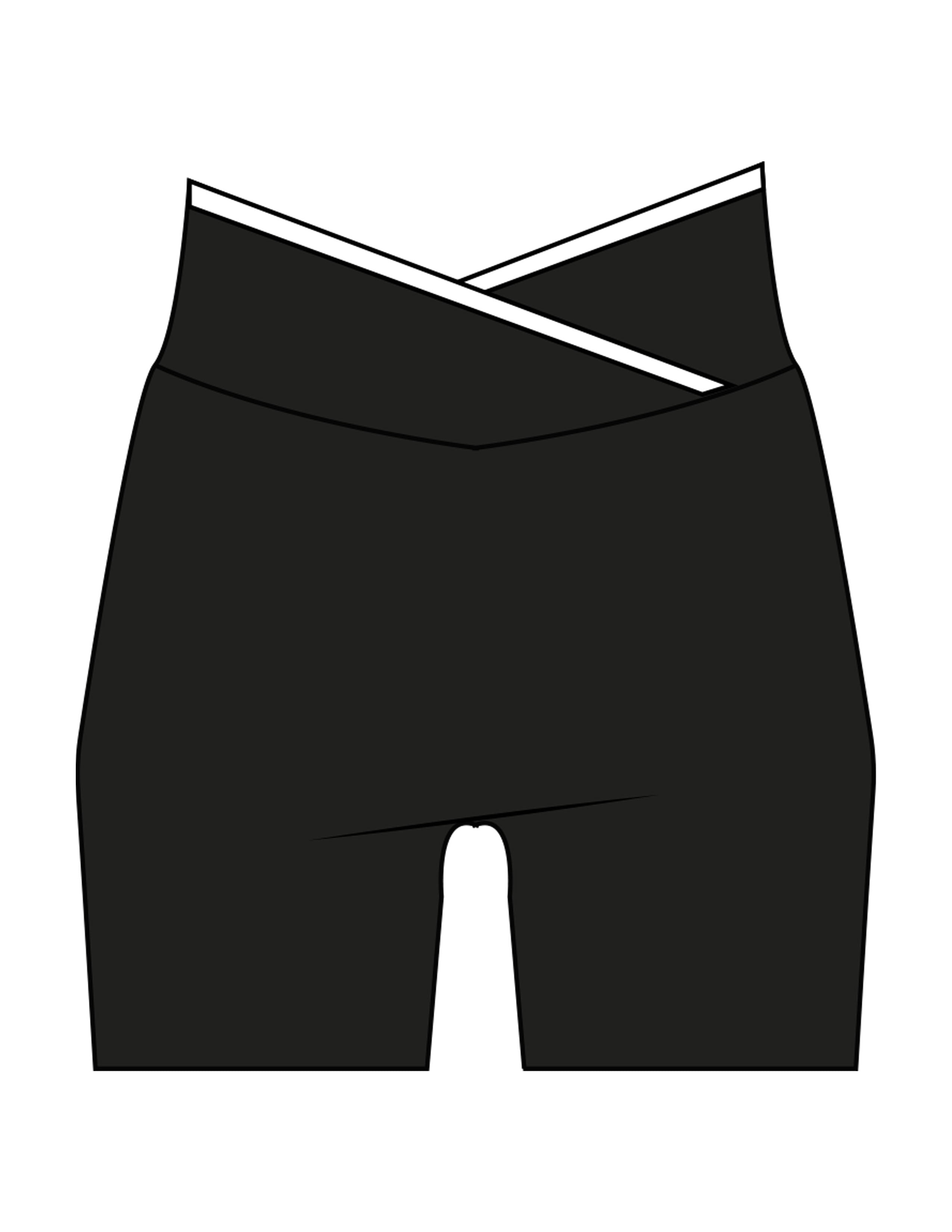 The Piped Crossover Short - Black - LHTX Fitness - Back Waistline - Printed - White