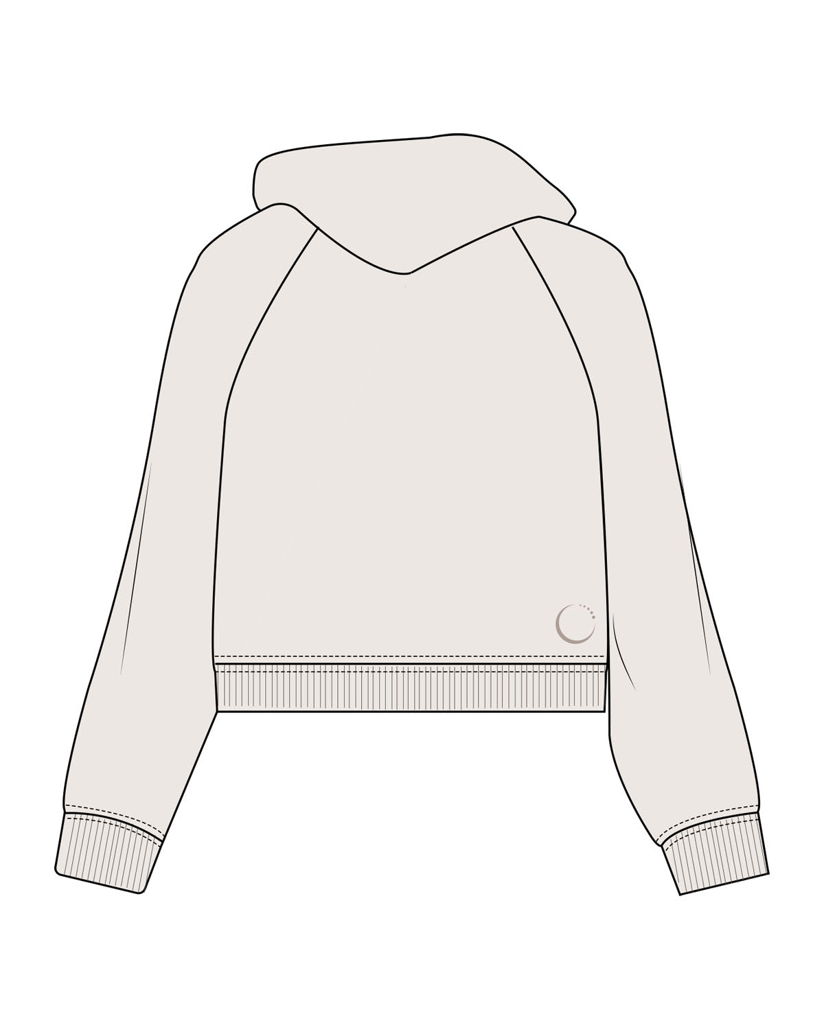 The Womens Crop Hoodie - Bone - Core Crown Point - Chest & Bottom Left - Printed - Tone on Tone