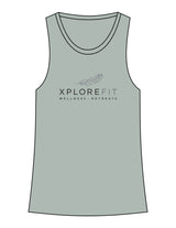 The Crop Muscle Racerback - Heather Dusty Blue - XPLOREFIT - Center Chest Stacked - Printed - Full Color