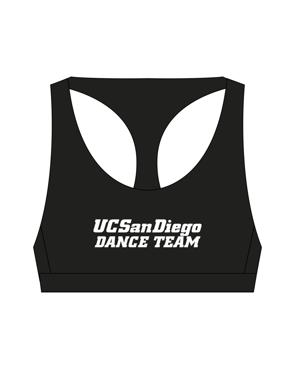 The Racer Bra - Black - UCSD Dance - Center Chest Stacked - Printed - White