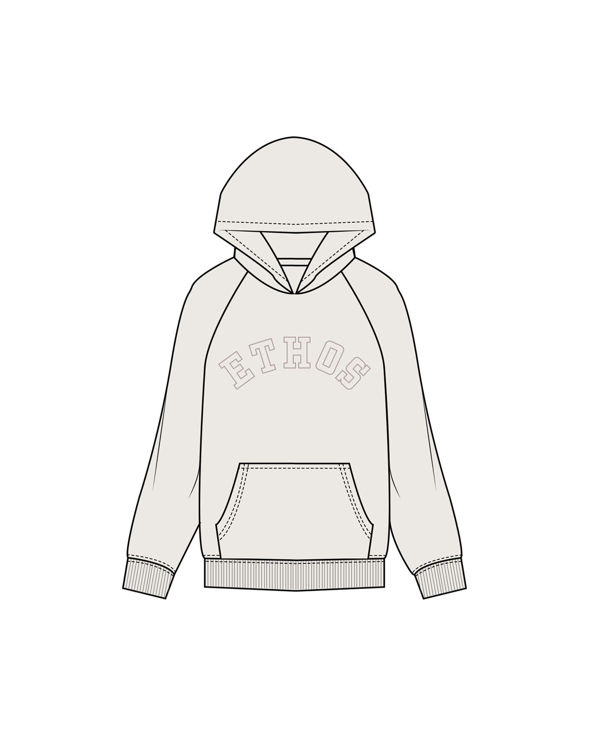 The Womens Hoodie - Bone - TEAM ETHOS - Center Chest - Printed - Tone on Tone