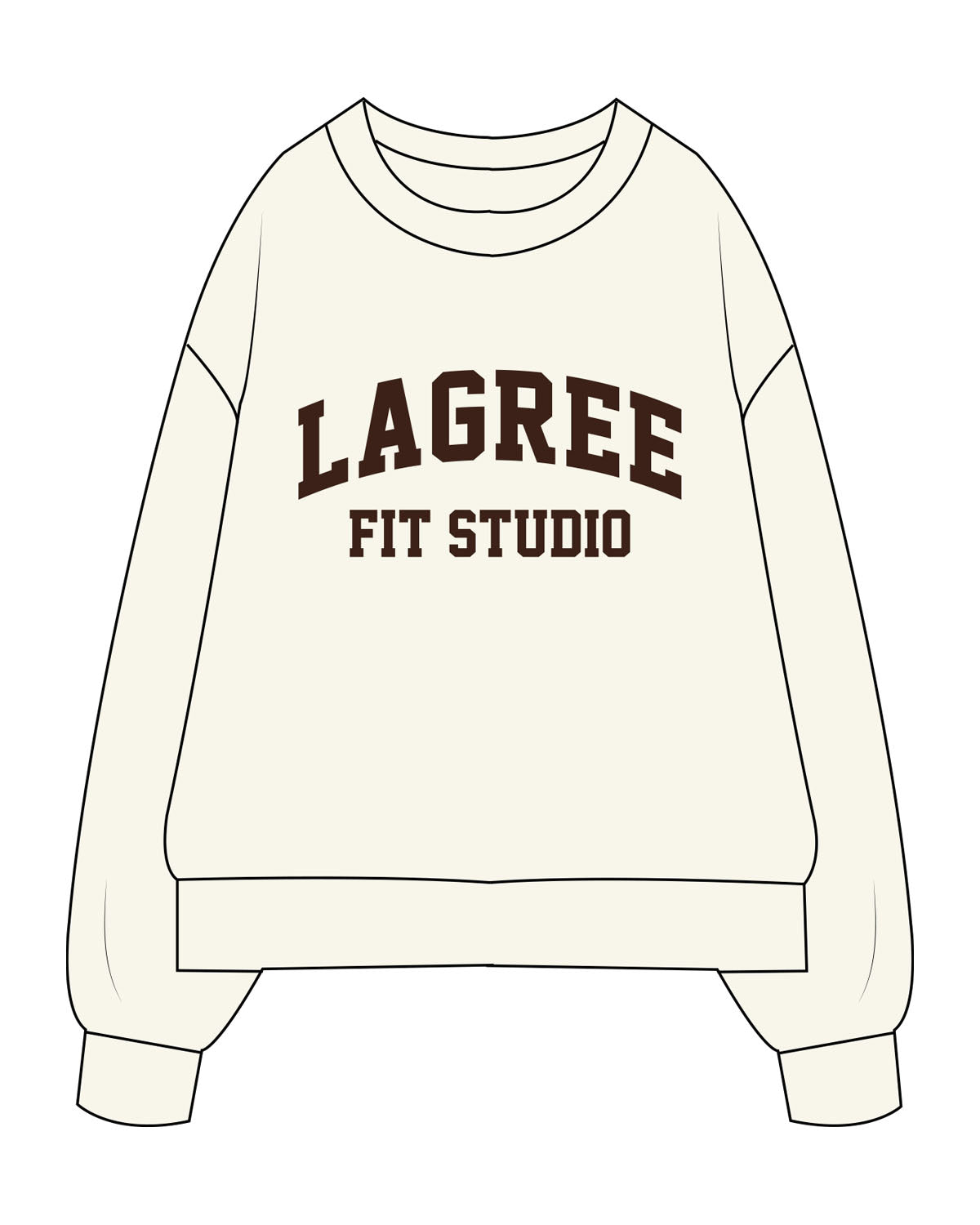 The Mens Heavyweight Crewneck - Off White - Lagree Fit Studio - Center Chest Stacked - Back Center Stacked - Printed - Espresso