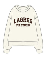 The Mens Heavyweight Crewneck - Off White - Lagree Fit Studio - Center Chest Stacked - Back Center Stacked - Printed - Espresso