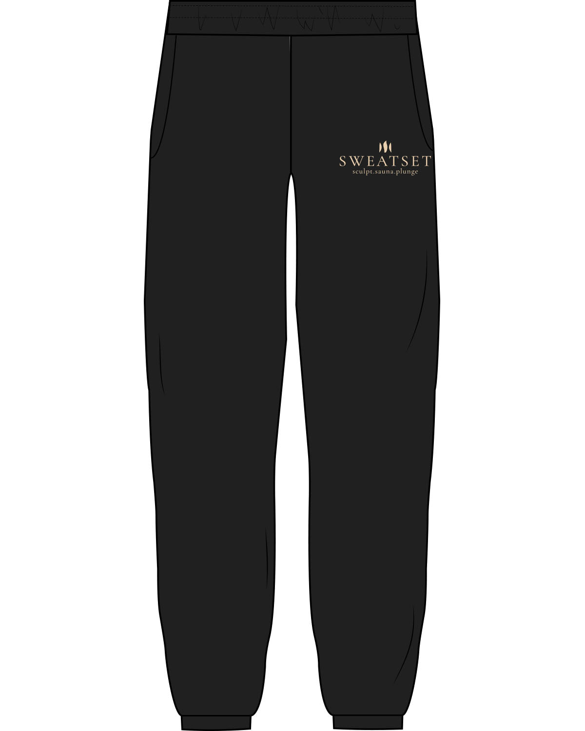 The Womens Sweatpants - Black - Sweatset - Left Leg Stacked - Printed - Beige